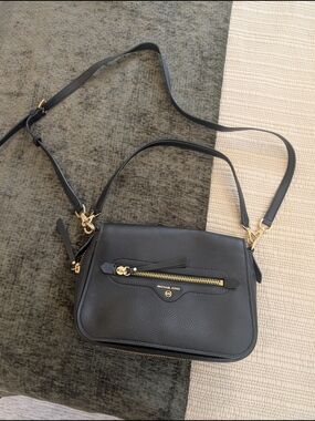 Michael Kors Hadley Black Pebbled Leather Crossbody Bag